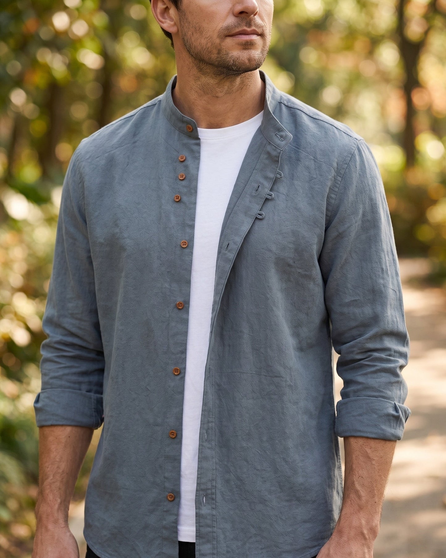 Nico Linen Mandarin Collar Shirt